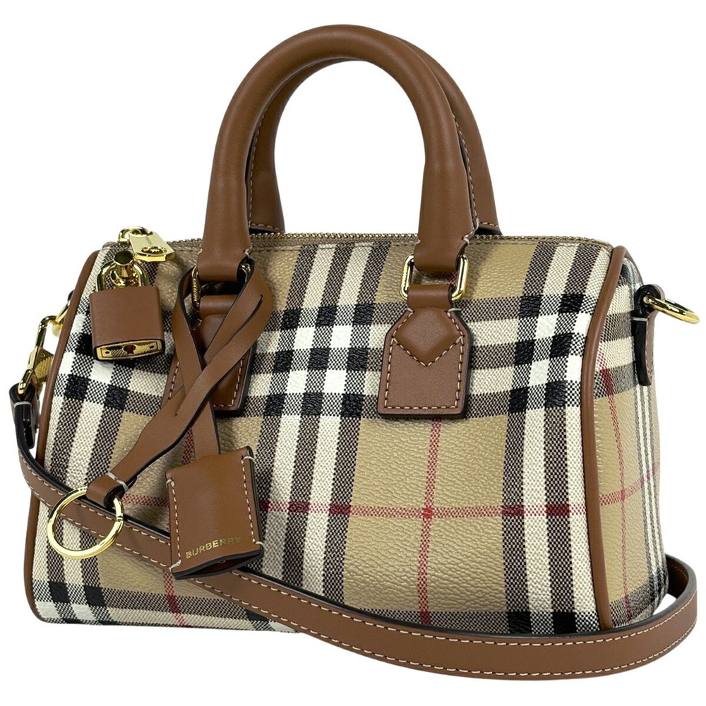 Burberry check handbag shoulder bag Boston canvas brown
